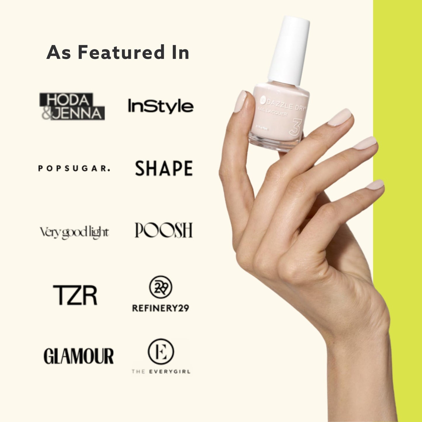 Dazzle Dry Mini Kit 4 Step System - Not Quite Nude, a full coverage peaches-and-cream nude. Full coverage cream. (5 Piece Kit / 5 Manicures)