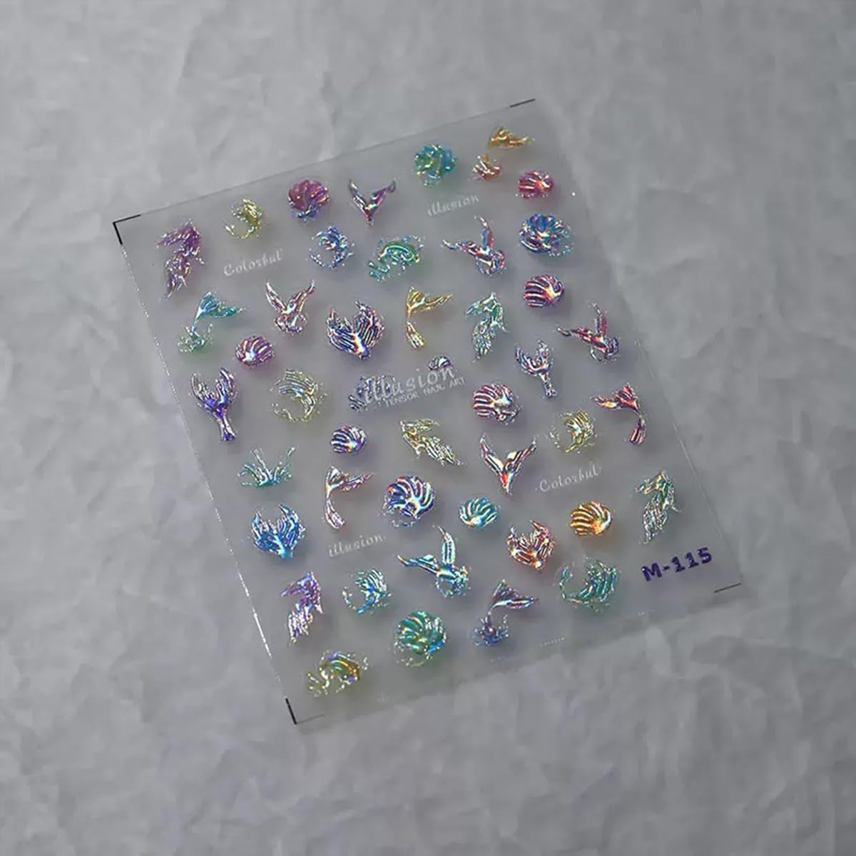 5D Embossed Nail Stickers Summer Nail Art Stickers Sea Waves Nail Decals Self-Adhesive Blue Aurora Fish Tail Designs for DIY Manicure Decoration Hollow Nail Art Supplies for Women