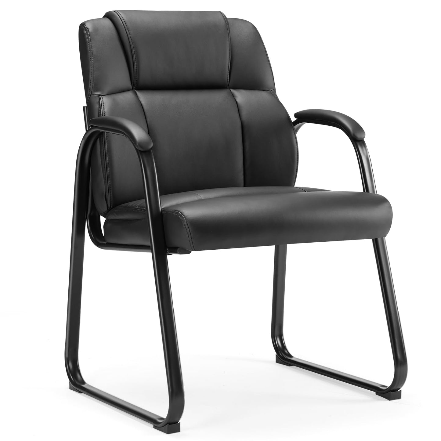 Sweetcrispy Waiting Room Guest Chair Set of 2, Stationary Office Reception Chairs No Wheel, Comfy Padded Arms and Seld Base, for Conference Room Lobby Home Computer Desk Bedroom Elderly, Deep Black