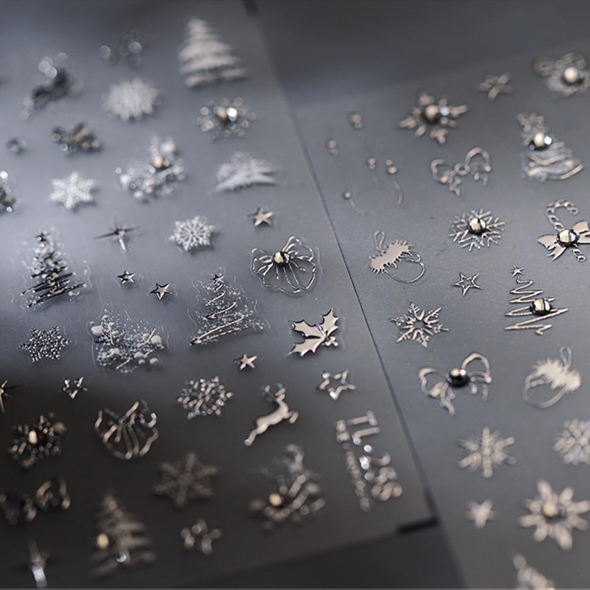 Christmas Nail Sticker 5D Embossed Sliver Reindeer Xmas Tree Snowflake Nails Art Sticker Self Adhesive Nail Decals Holiday Nail Art for Women Manicure Supplies Nails Art Decorations