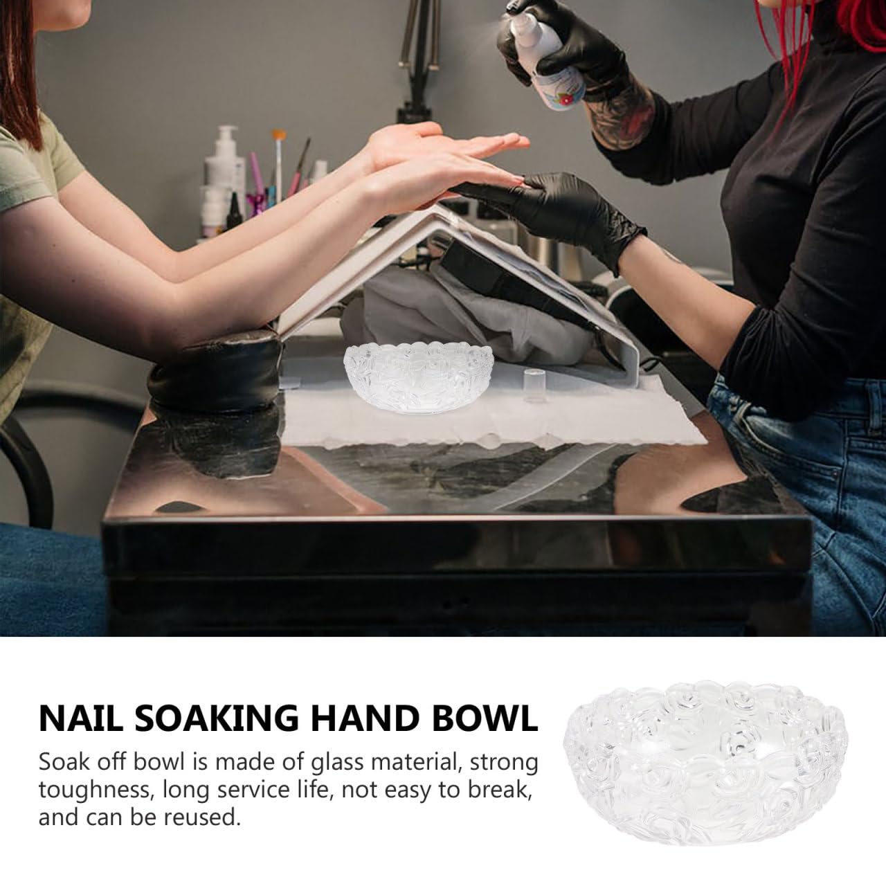 Housoutil Nail Soaking Bowl for Manicure and Pedicure Glass Hand Soak off Bowl for Polish Removal and Cuticle Softening 4.92X4.92X2.36 Inches