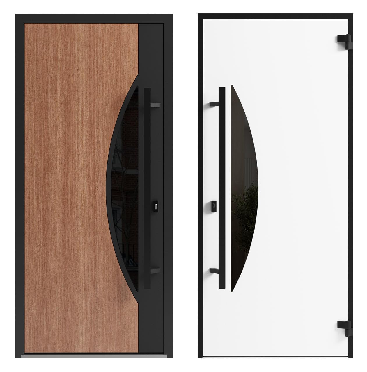 VDOMDOORS Front Exterior Prehung Steel Door/Ronex 1077 Teak/Entry Metal Modern Painted W36 x H80 Right Hand Inswing