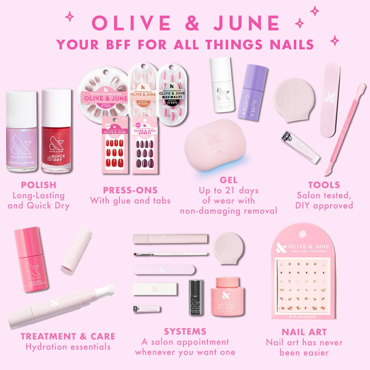 Olive & June Instant Mani Press-On Nails (Glue) | 42 Fake Nails, 21 Sizes | Non-Toxic Long-Lasting Recycled Materials Realistic Look | Salon-Quality at Home | Medium, Oval | GH