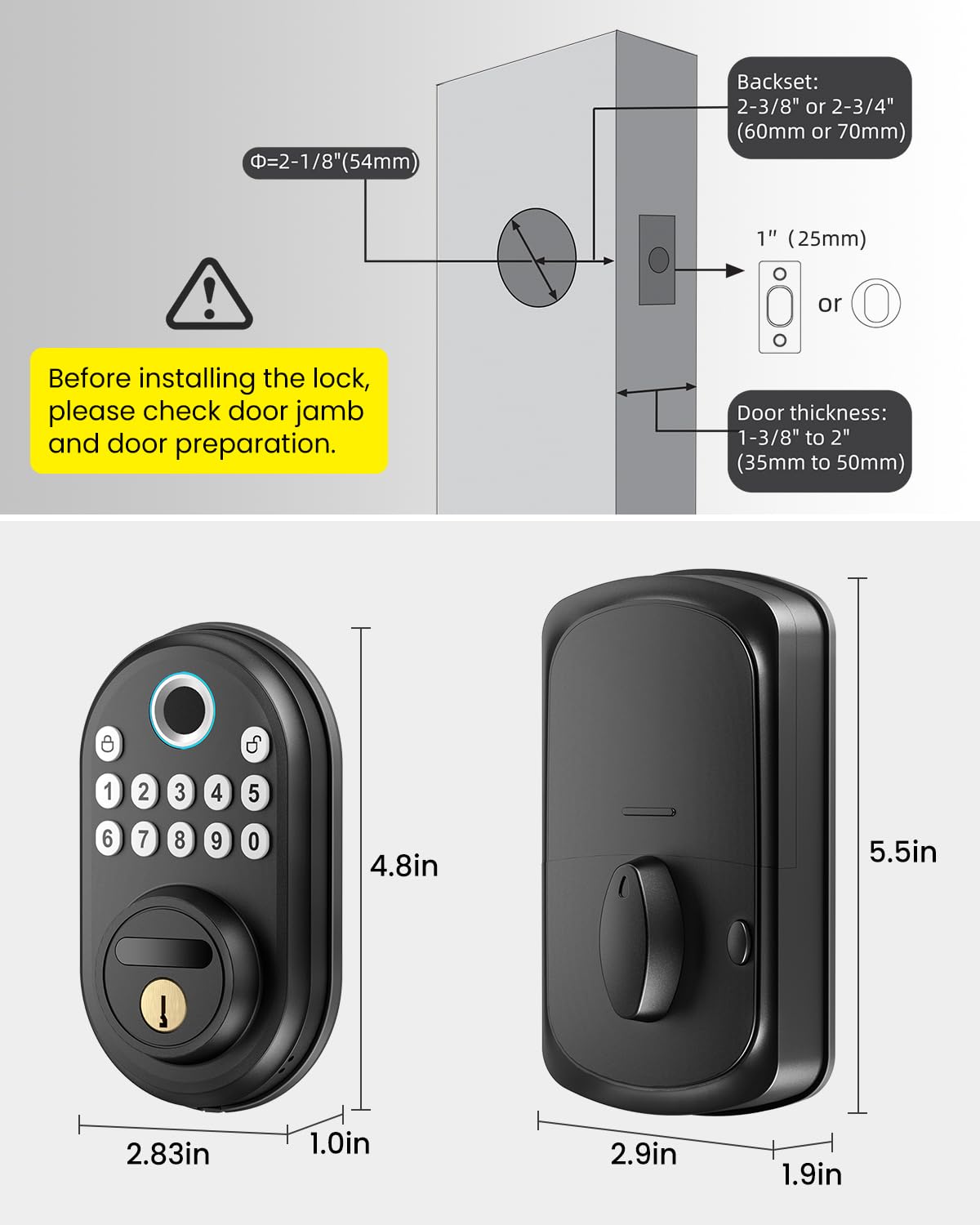RVSEDYU Fingerprint Door Lock with Keypad - Keyless Entry Smart Deadbolt Lock for Front Door with 2 Keys - Auto Locking - Easy Installation - Digital Lock with Code