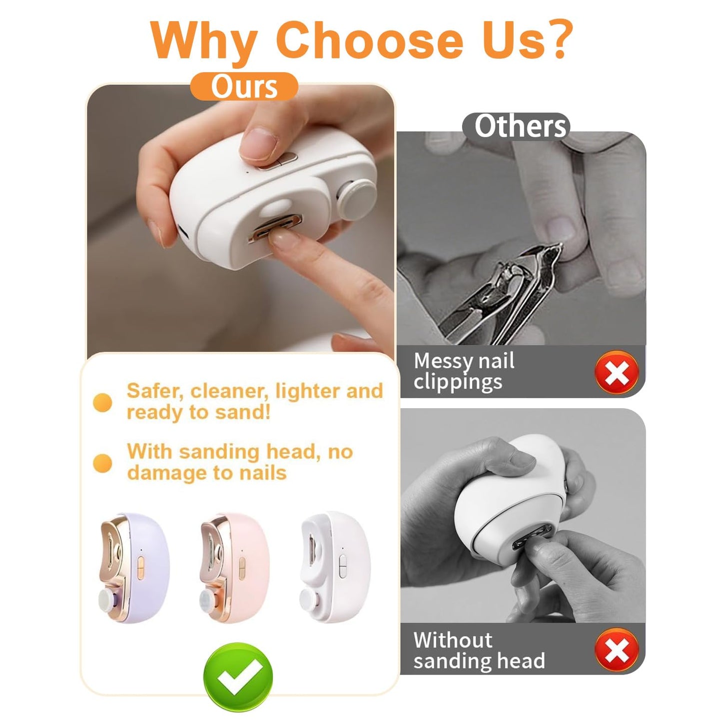 Electric Nail Clippers for Seniors,2026 New 3-in-1 Easyclip Smart Nail Clipper for Baby and Adults,Automatic Electric Nail Clipper with Polishing and Led Light,Suitable for Fingernail Toenails(White)