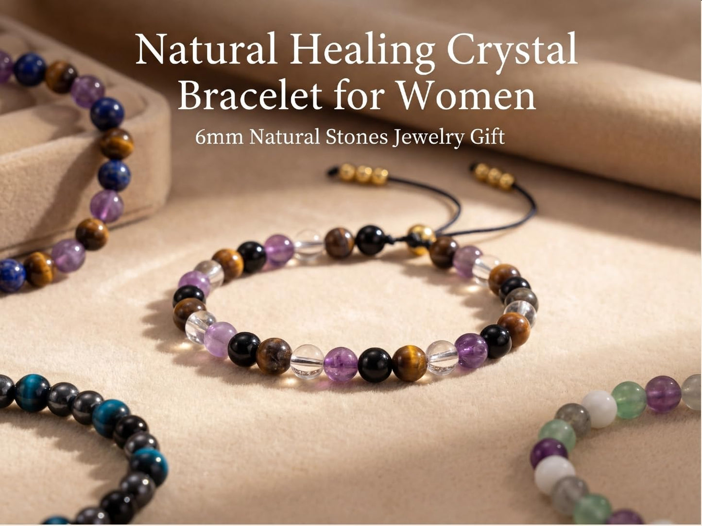 NUKAYAI Self-love Bracelets for Women Healing Crystal Amethyst Tiger Eye Sunstone Black Tourmaline Natural Stone Beaded Stretch Bracelet Handmade Gemstone Reiki Spiritual Jewelry Gifts for Daughter Niece