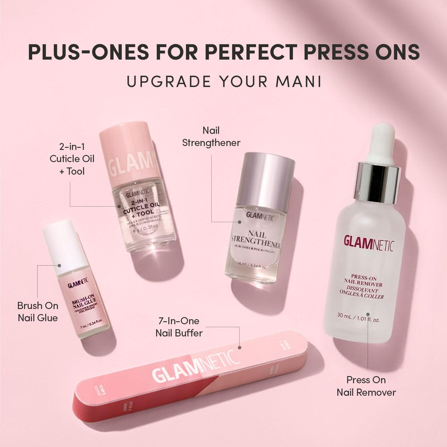 Glamnetic Quick Press Mani - No Glue Press On Nails, Just Peel and Stick, Square Extra Short Nails, Mess Free, Salon Quality Stick On Nails, Porcelain | in 15 Sizes - 30 Nail Kit | Gift For Mom