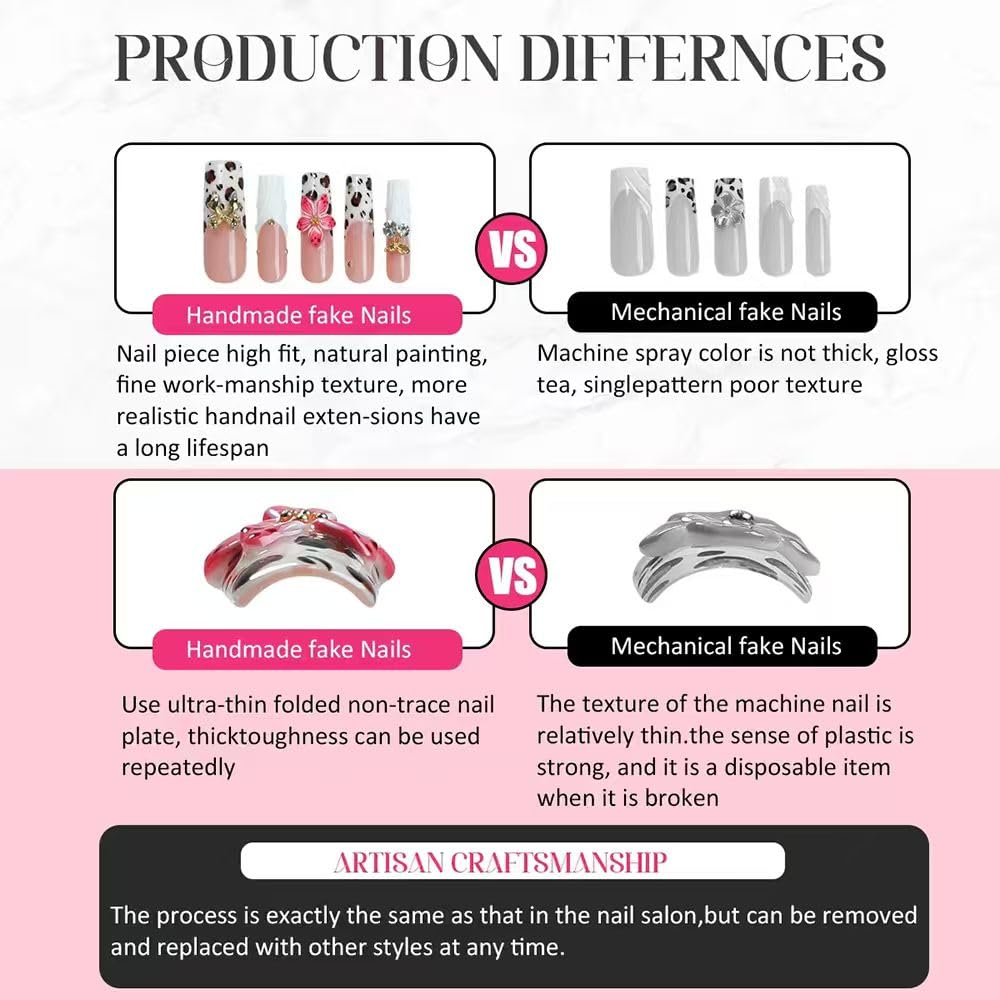 Threelegscat Handmade Press on Nails Long Almond Shape Fake Nails Stiletto Nail With Design for Women and Girls 10pcs Size M Pattern St1156