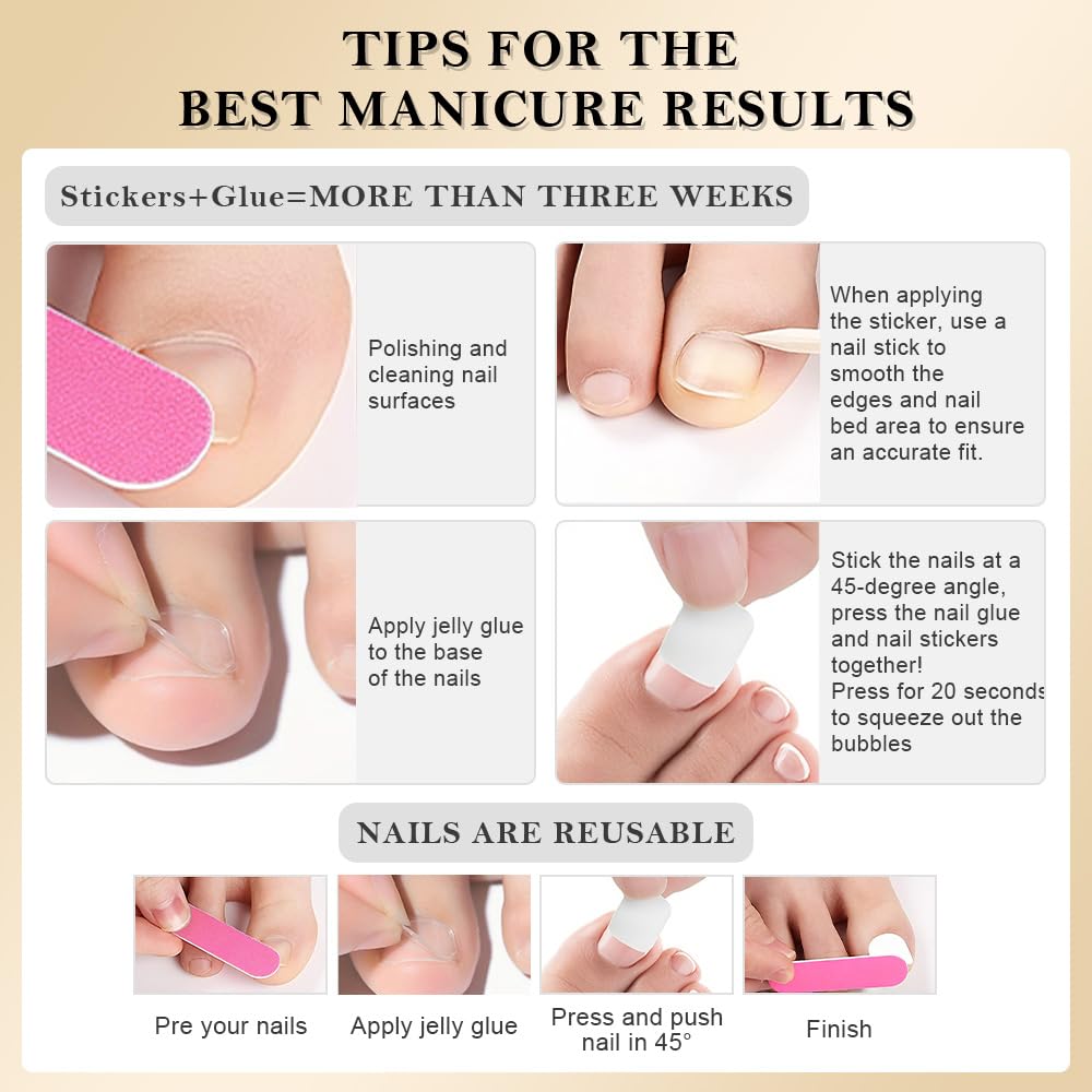 evpct Pink White French Press on Toenails Short Square No Glue, Spring Summer Fake Stick Press on Toe Nails for Women, Soft Stick on Toenail Kit Perfectly Fit Full Cover Reusable Fake Toenails 32Pcs