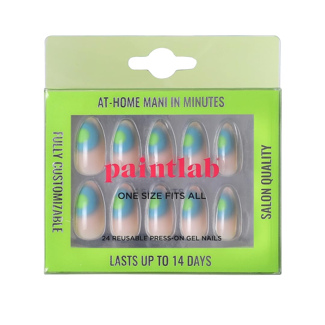 PaintLab Press-On Nails Manicure Kit, 777 Aura Almond, 24-Piece Set, Long-Lasting Fake Nails with Glue, File, Prep Pad & Cuticle Stick