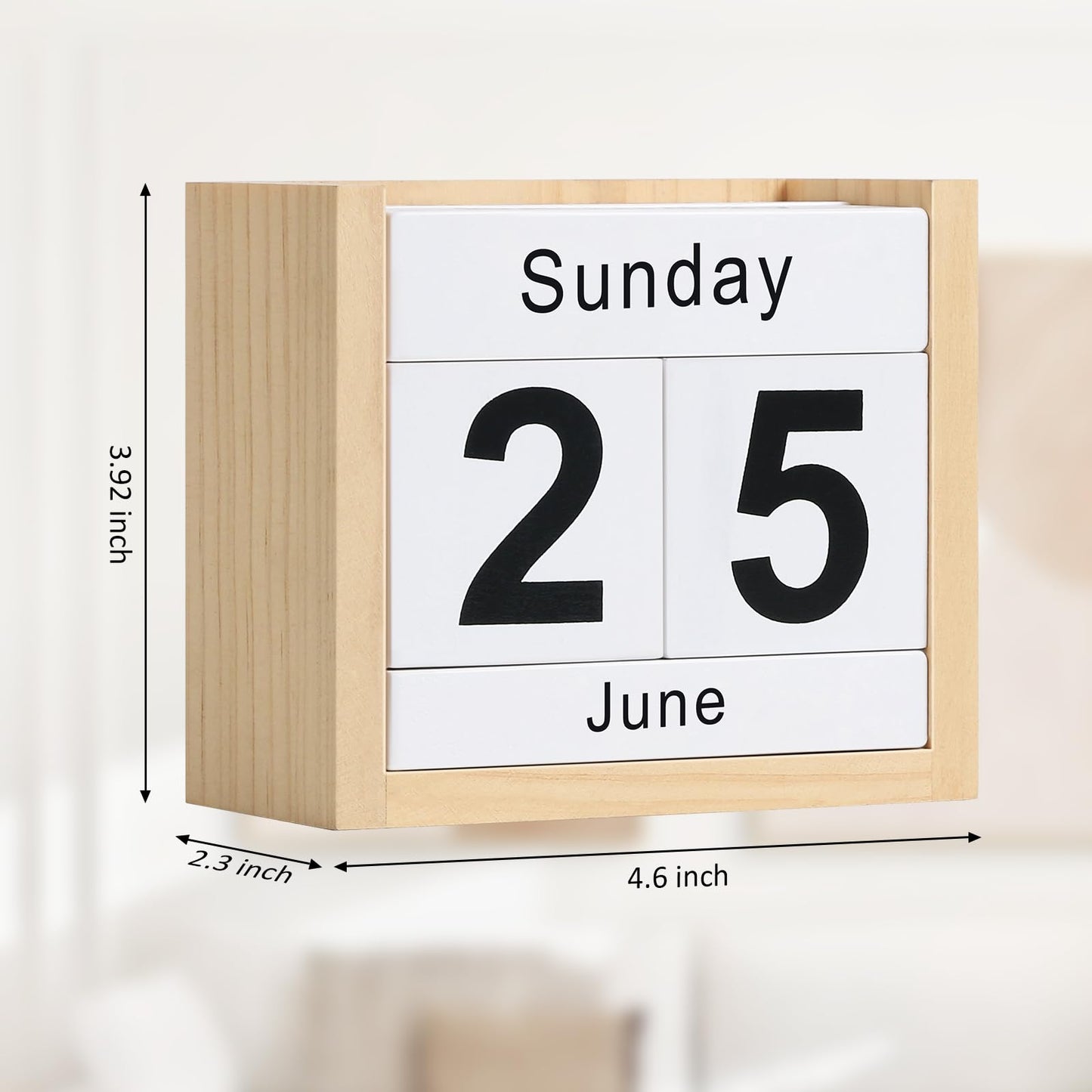 DEERINE Wooden Block Calendar for Desk, Daily Desktop Perpetual Desk Calendar, Cute Date Display Blocks Desk Accessory for Home Office Decor, Teacher, Classroom, Reusable Yearly, Wood Grain