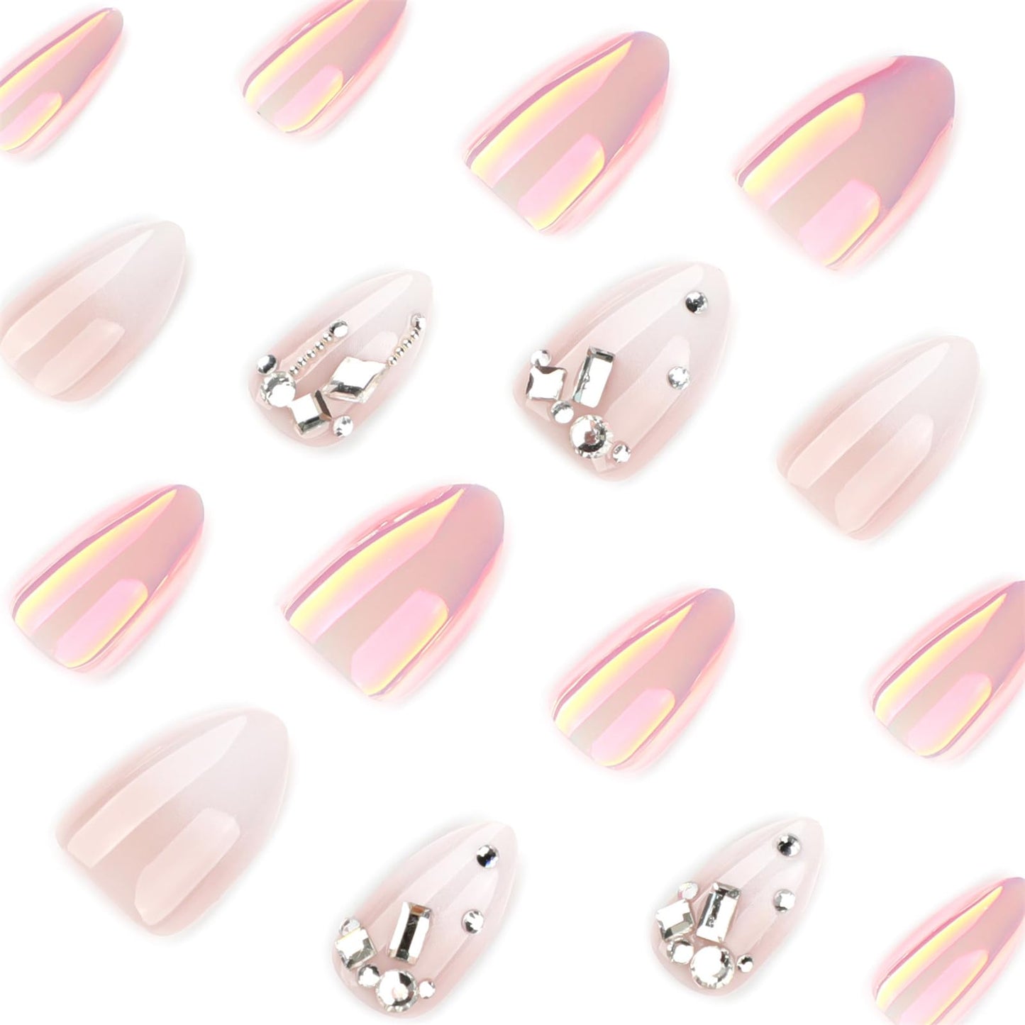 Press On Nails, French Tip Short Pointed Almond Fake Nails with UV Finish, 12 Sizes Quality False Nails, 24Pcs Reusable Press-On Manicure Set with Nail Glue for Women Pattern #07
