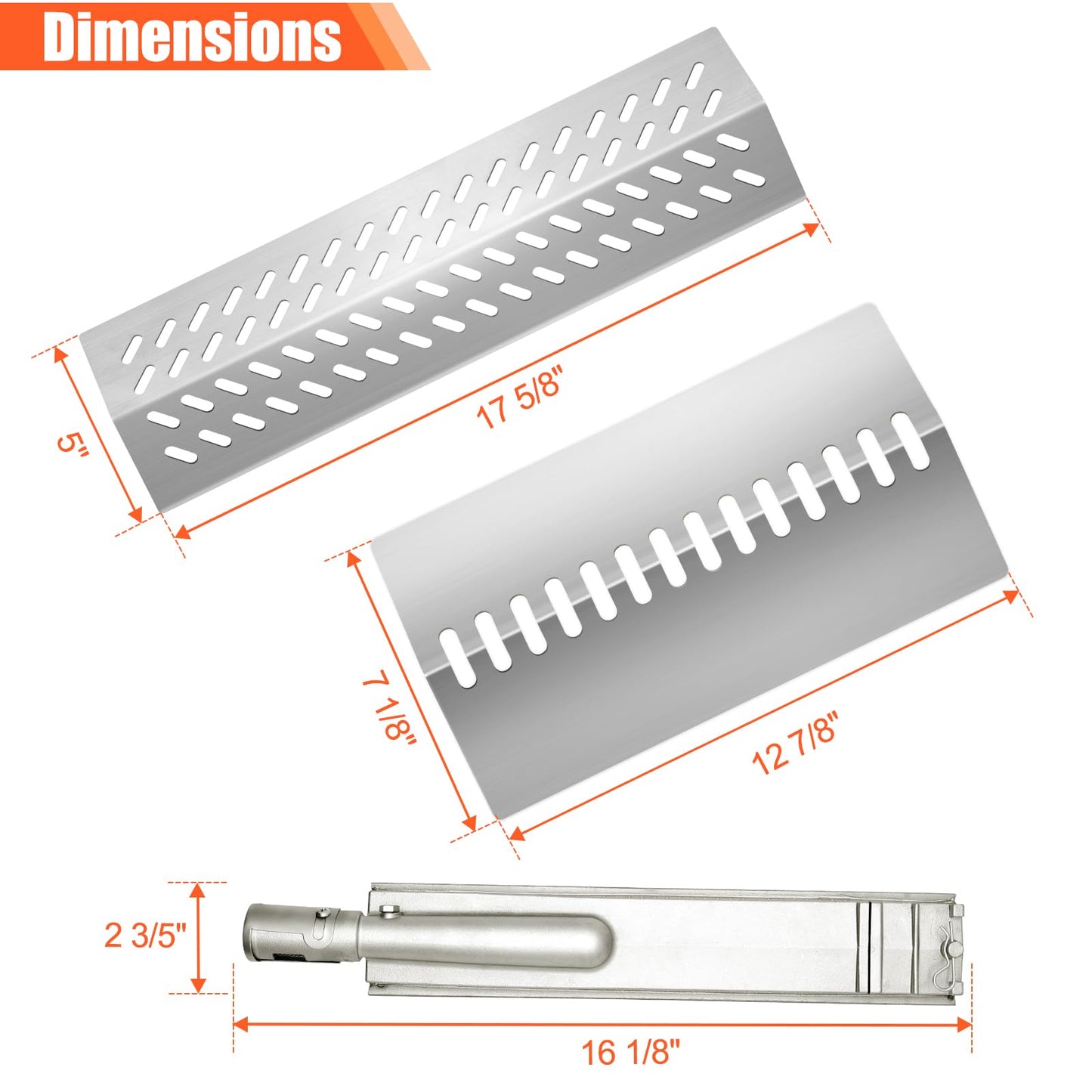 LPTNFRTN Stainless Steel 5pcs 16631 Flame Tamer Flavor bar and 4pcs 16520 Heat Plate Shield with 5 pcs 16516 Burners for Bull Grill Replacement Parts,for Blaze Lion Cal Flame G Series 5 Burner Grill