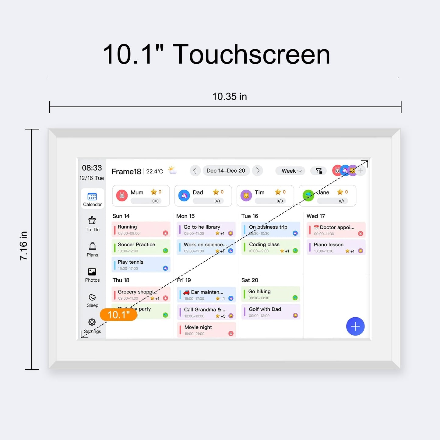Fotocube 10.1" Digital Calendar Wall Planner Chore Charts and To Do List HD Smart Touch Screen Interactive display Desk Calender for Family Schedules Built-in Digital Photo Frame Function (White, 10.1 inch)