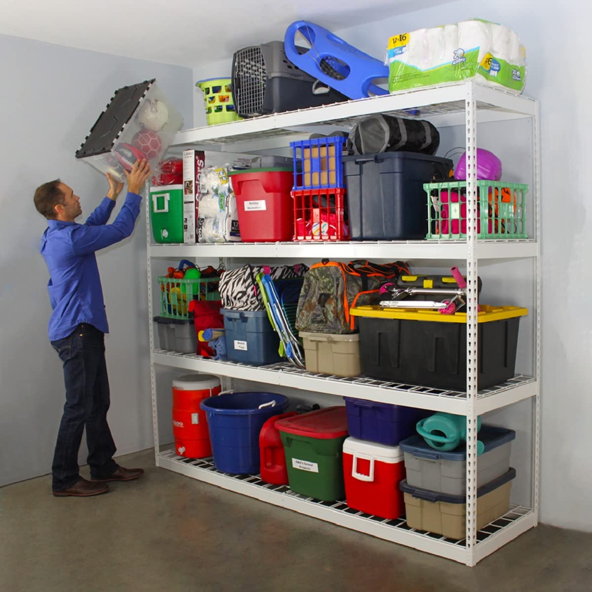 SafeRacks Freestanding Shelf | Steel Shelving Unit | 2'D x 8'W x 7'T (1-Pack, White)