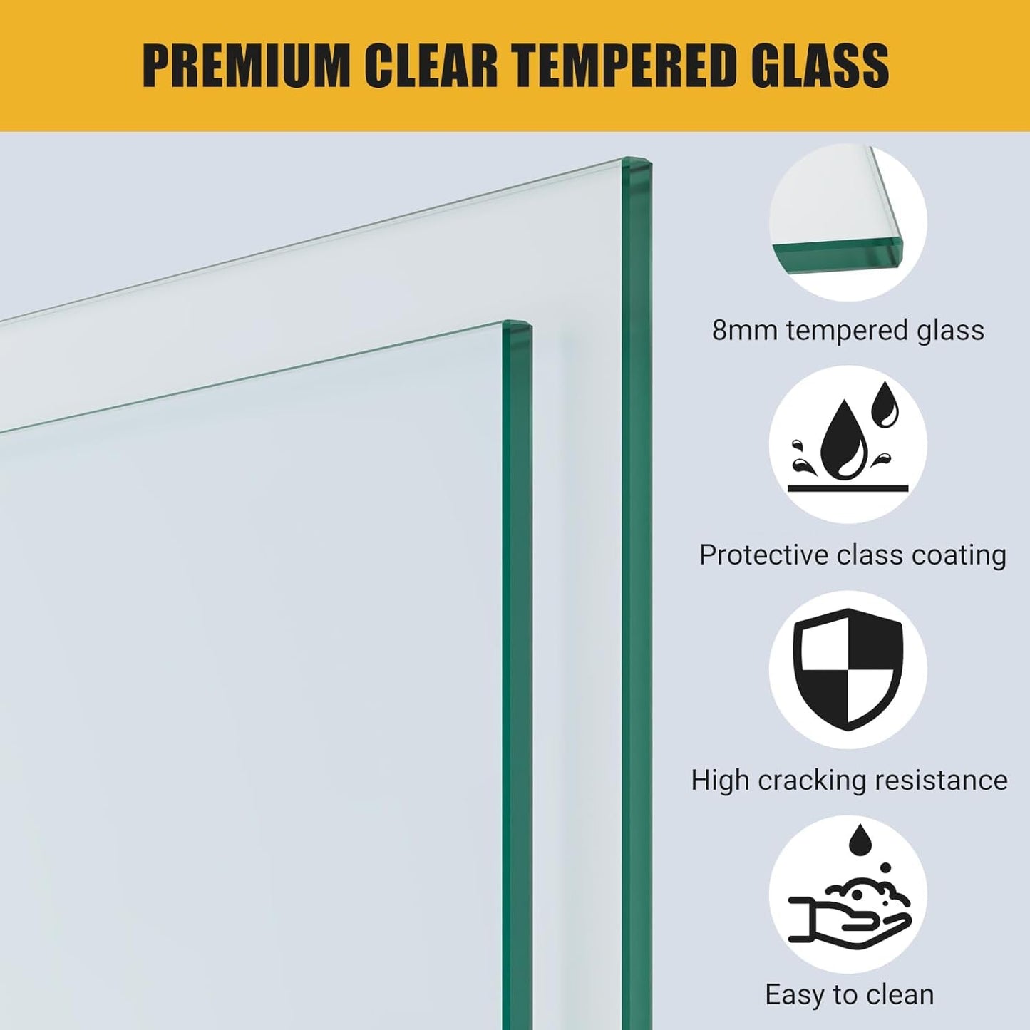 Shower Glass Door, 60 in W x 72 in H Frameless Sliding Shower Doors with Waterpoof Strip and Clear Sgcc 8mm Tempered Glass, for Walk-in Shower Enclosure Bathtub Bathroom, Black