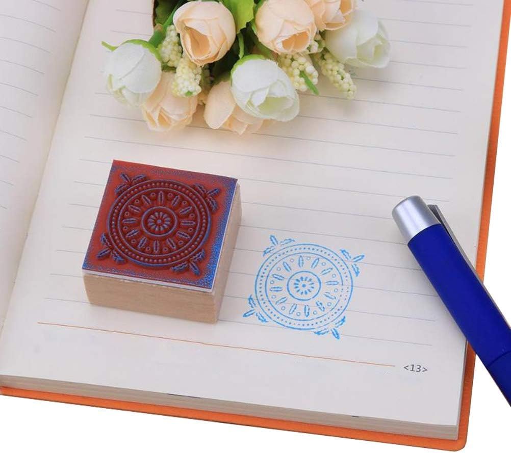 Voittozege 12 Piece Wooden Floral Pattern Stamp Set ,Rubber Stamps Round and Square Decorative Wooden Stamps Set for DIY Crafts, Card Making and Scrapbooking
