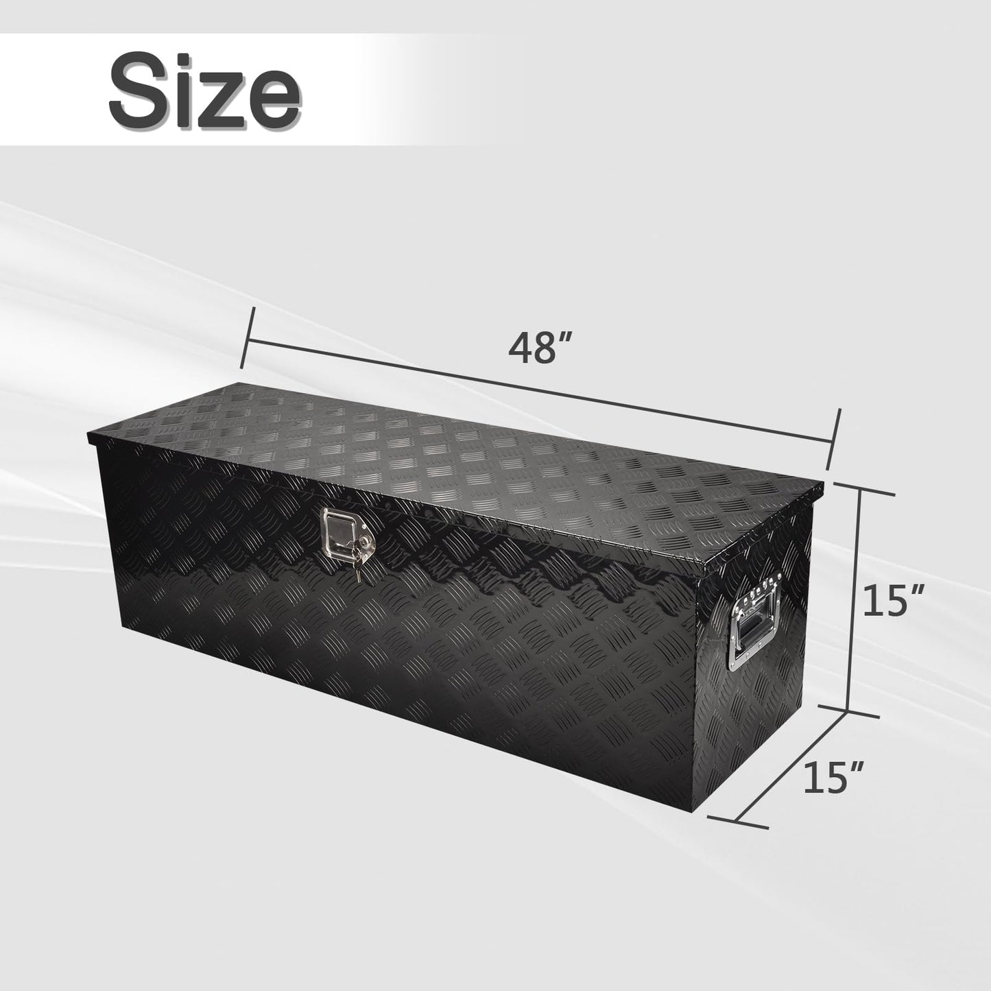 FGJQEFG 48 Inch Heavy Duty Aluminum Truck Tool Box Pick Up Truck Bed RV Trailer Toolbox Storage Organizer with Side Handle, Lock & Keys,Black,5 Bar Tread 48"(L) X15''(W) X15(H) Storage Box