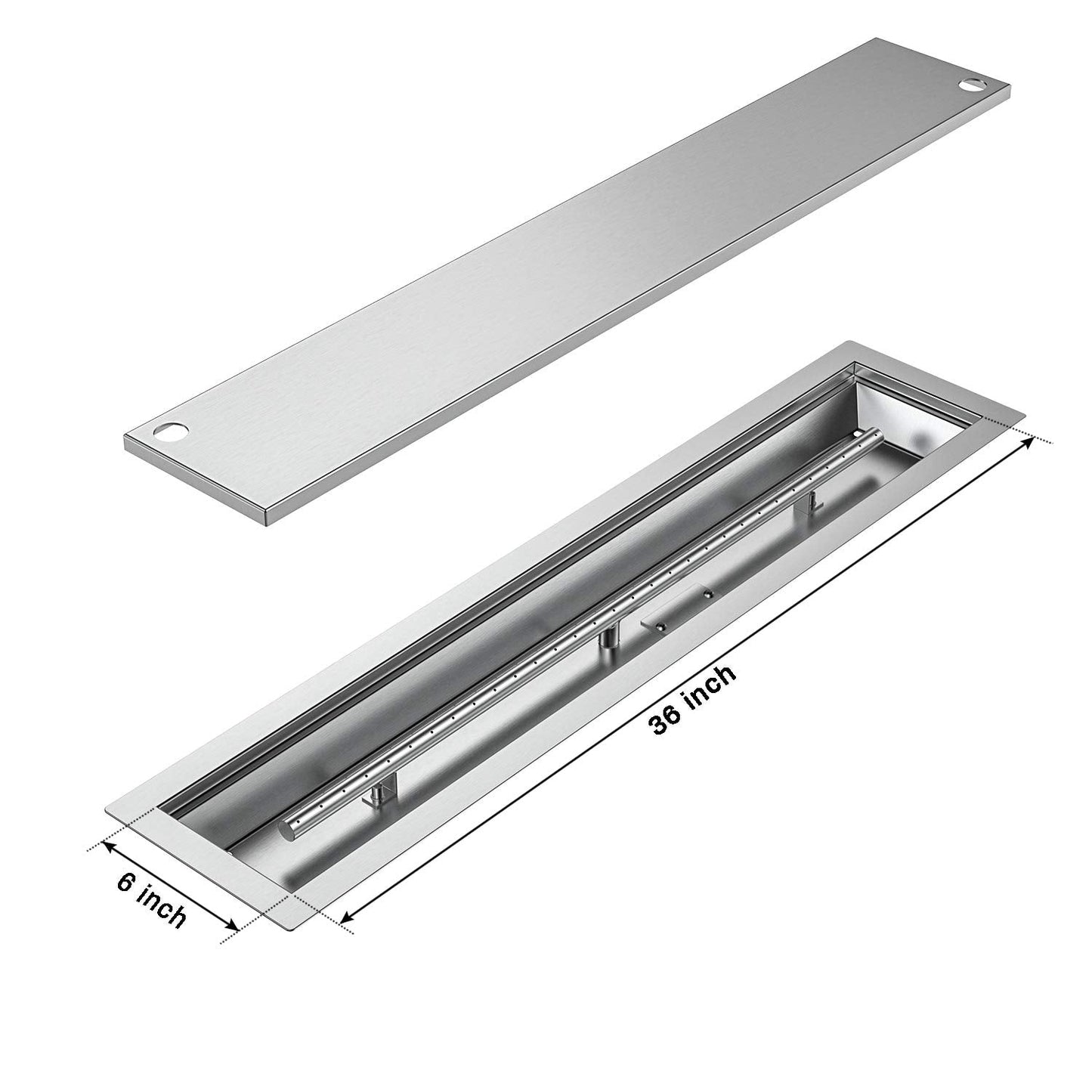 Skyflame Linear Stainless Steel Drop-in Fire Pit Pan and Burner with Burner Cover, 36 by 6-Inch