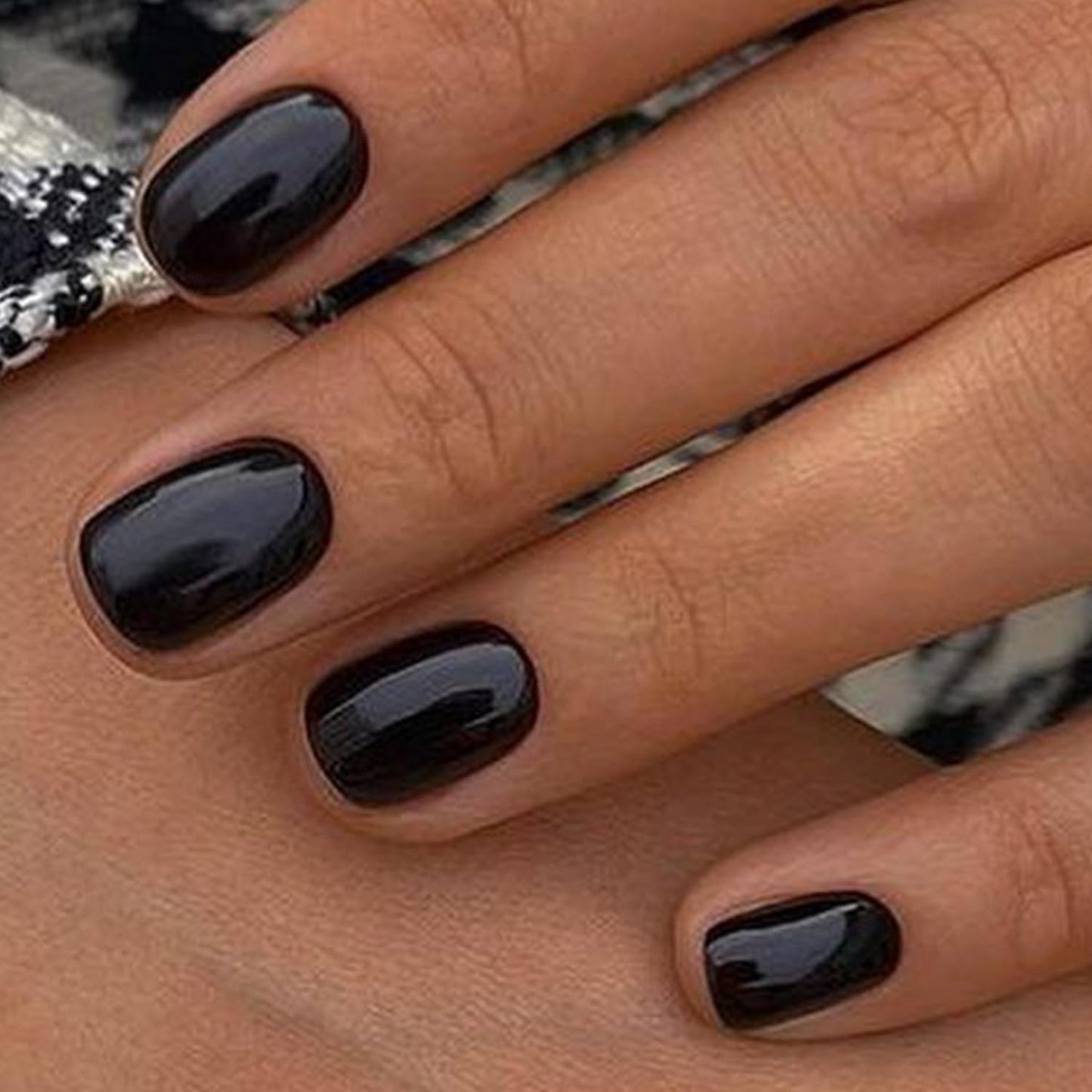 GLAMERMAID Press On Nails Extra Short Square, Jelly Soft Gel Fake Nails Round Squoval, Natural Nude Pink False Nails Tip, Pure Black Fake Nails Short Squoval, Natural Round Square Glue on Nails Glossy