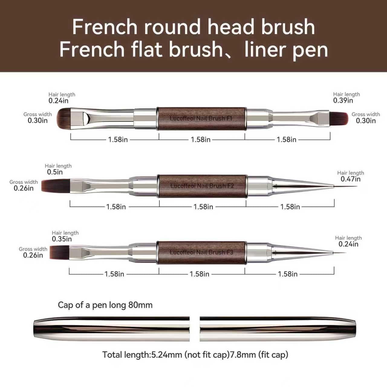 Nail Art Clean Up Brushes, Dual-End French Tip Brush 3PCS Set - Flat/Oval/Angled Dual Head Gel Nail Brushes for Polish Mistakes, Cuticle Cleaning, Acrylic & Polygel Nail Design Painting DIY Tools
