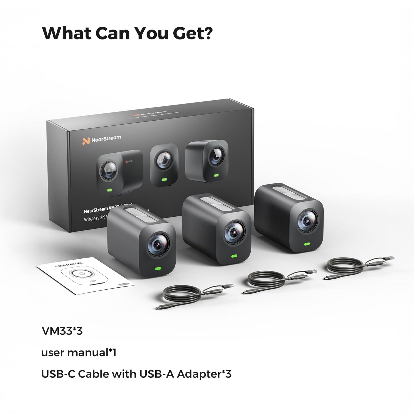 NearStream 3-Pack Live Streaming Camera 2K, Streaming Webcam with 40X Hybrid Zoom, 8-MEMS Mic with Noise Canceling, 6H Battery, Camera for Streaming on YouTube/Twitch/Facebook/Rtmp, App Control