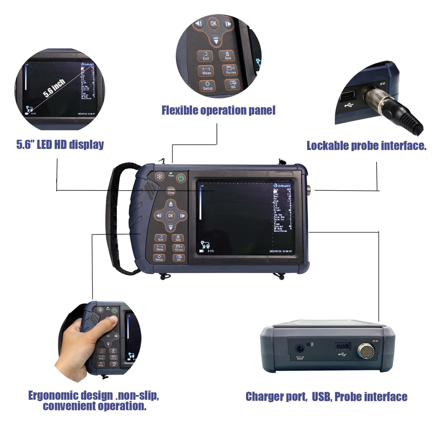 DAWEIanimed DAWEI Portable Ultrasound Machine Vet Ultrasound Scanner for Pregnancy with 3.5Mhz Rectal Convex Probe for Hoese,Cattle,Cow,Goat,Pig Livestock