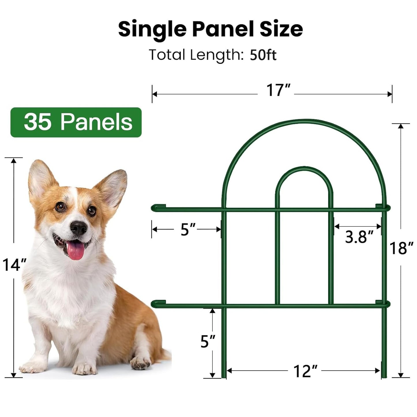 AMAGABELI 35 Panels 18in(H)ร50ft(L) Decorative Garden Fence No Dig Rustproof Metal Pre-Linking Fence Panels Garden Edging Border Animal Barrier Fencing for Flower Beds Yard Patio Outdoor Decor Green