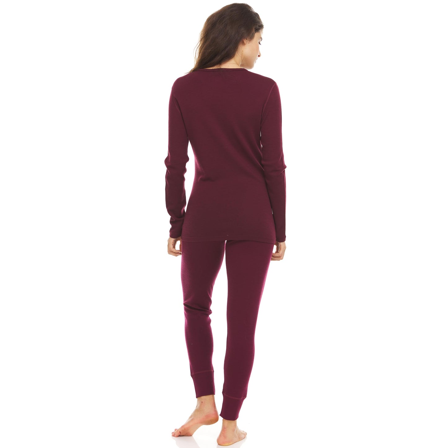 100% Merino Wool - Women's Midweight Top and Bottom - Thermal Base Layer Set - Burgundy - X-Large