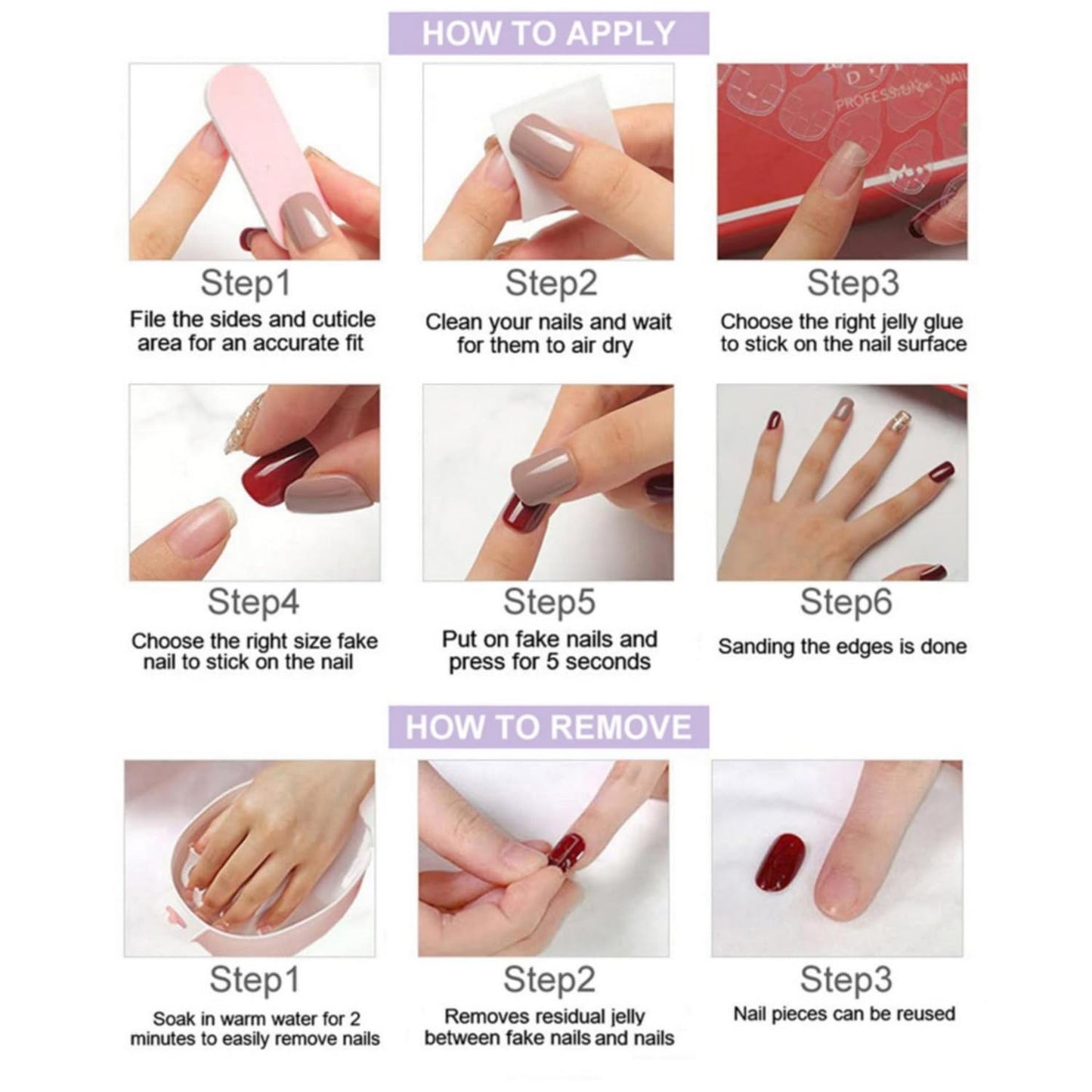 Handmade Press on Nails Purple Gradient Fake Nails French Tip Multi-Layer Gel Acrylic Nail with 3D White Flower & Pearl Designs Full Cover Medium Almond Stick on Nails for Women Nail Art(Size M)