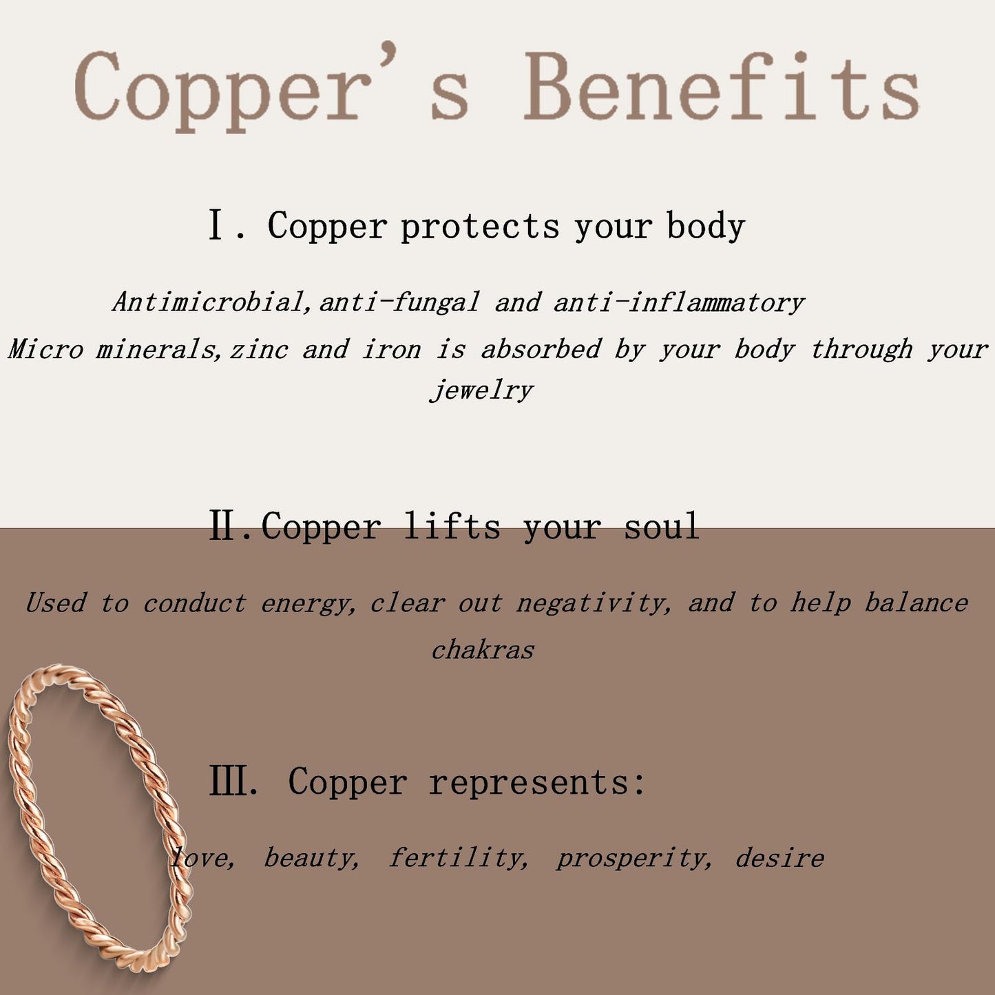LIU JUN Copper Tensor Ring For Women, Pure Copper Tensor Solid Twisted Handmade Health Rings Set For Women Men Fashion Energy Jewelry Gifts (pure copper, 10)