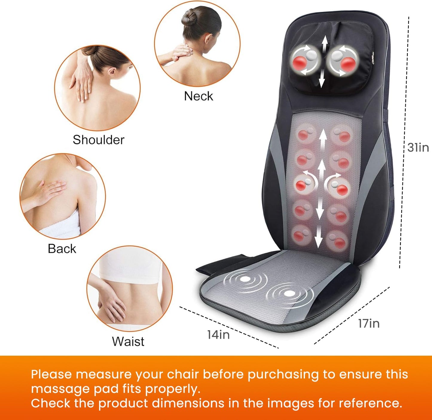 Snailax Shiatsu Back Massager with Heat -Deep Kneading Massage Chair Pad with Adjustable Intensity, Shiatsu Chair Massager to Relax Full Body Muscle