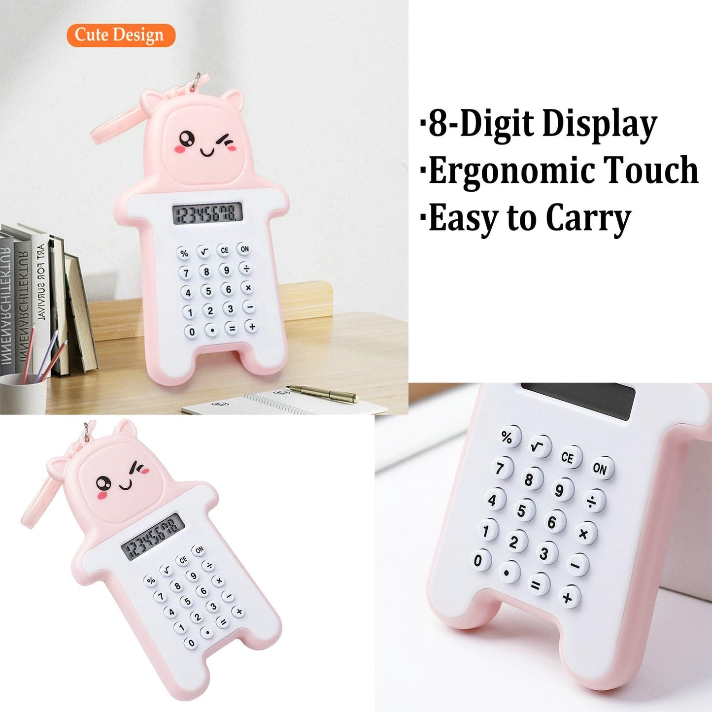 MLWSHR 6-Pack Cute Mini Keychain Digital Calculators, 8-Digit LCD Display, Cartoon Design, Portable for School & Office, Kids Calculator, Battery Powered (Included)