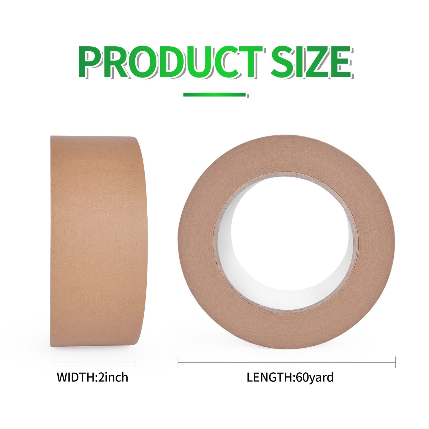 TAPEBEAR Eco-Friendly Kraft Paper Tape, Biodegradable Kraft Paper Tape, Recyclable Writable Packing Tape, Non-Coated Surface for Masking, Sealing, 2inch x 60yards, 6Rolls