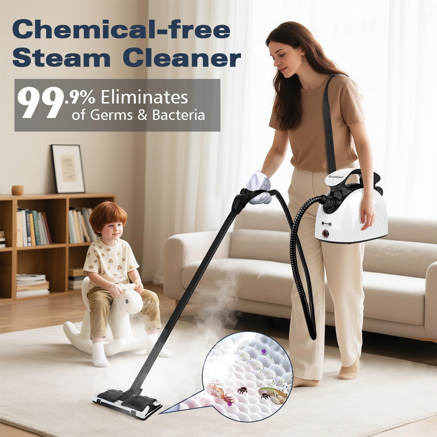Steam Cleaner, Steam Cleaner For Home, Handheld Steamer For Cleaning With 21 Accessories, 248 °F High Temperature, Suitable for Grout, Floor. Sofas, Upholstery, White