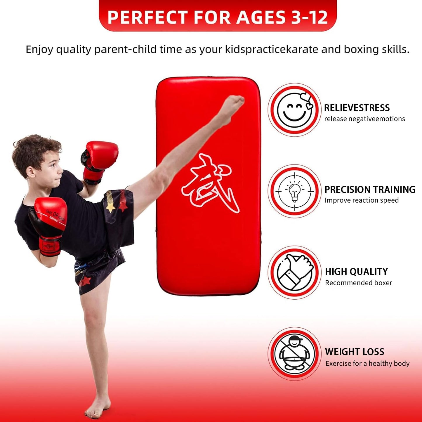 4-in-1 Kids Boxing Pads Gloves Kick Punching Mitts Set, Leather Hand Target Focus Pads, MMA Muay Thai Pads for Kicking Taekwondo Karate Kickboxing, Youth Boxing Training Sparring Gear Equipment