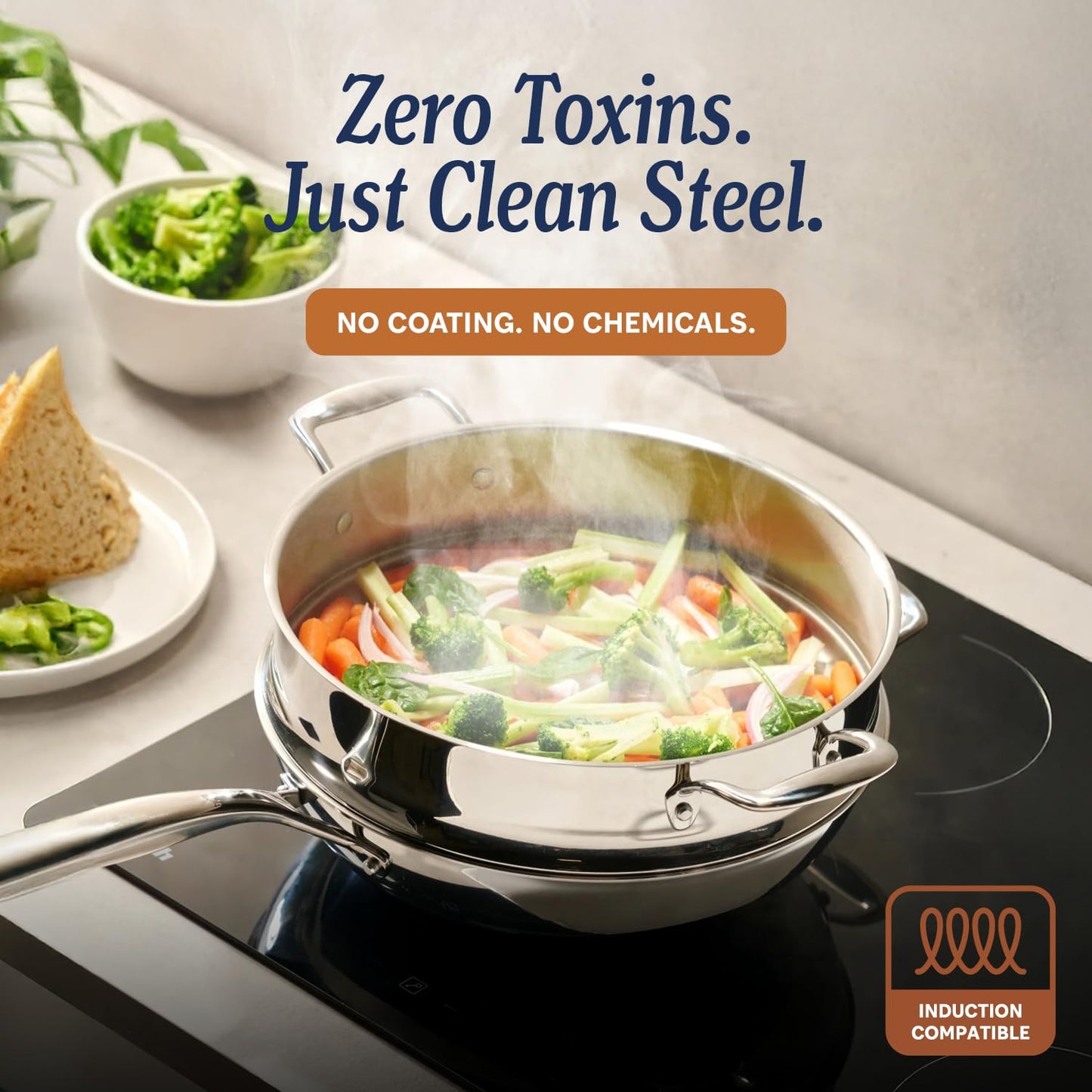 LEGEND COOKWARE 5-Ply Stainless Steel 3-Quart Sauce Pan with Lid - Induction Compatible, Oven Safe 800°F - Non-Toxic, No Coatings - Even Heating, Won't Warp - Built to Last Generations