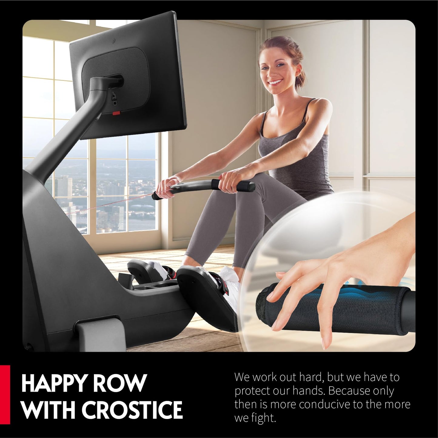 Handle Cover for Rowing Machines, Compatible with Peloton and Concept 2 Rower, Row Without Pain, Upgraded with Hook and Loop Tape, Strong Absorbent, Tailored for Rowing (2026 New Version), Black