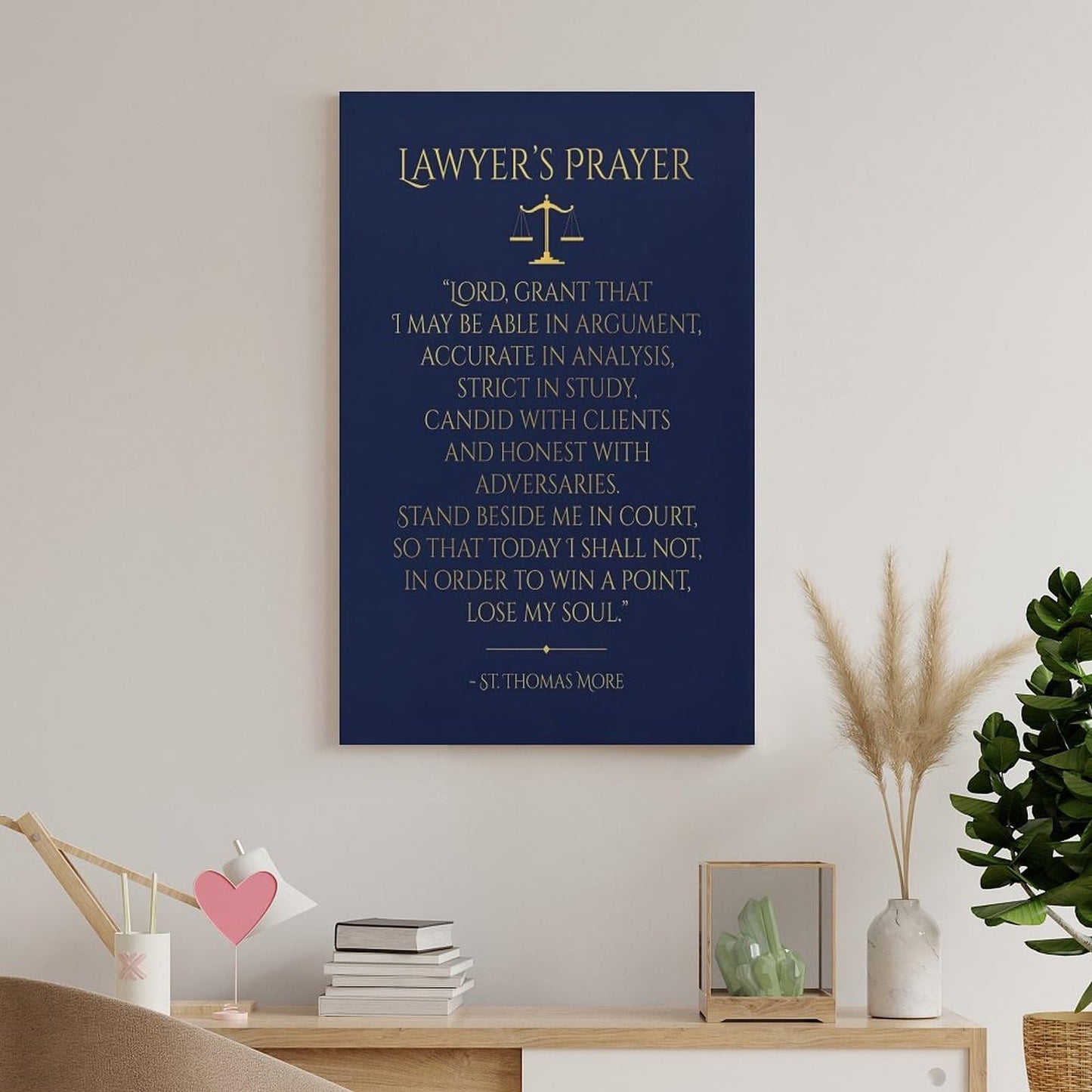 Prayer Quote For Lawyers Scales Of Justice Saint Thomas More Navy Canvas Printing Wall Art Print Decor Poster Scandinavian Bohemian for Attorney Office Courtroom Living Room Bedroom 12x18inch(30x45cm)
