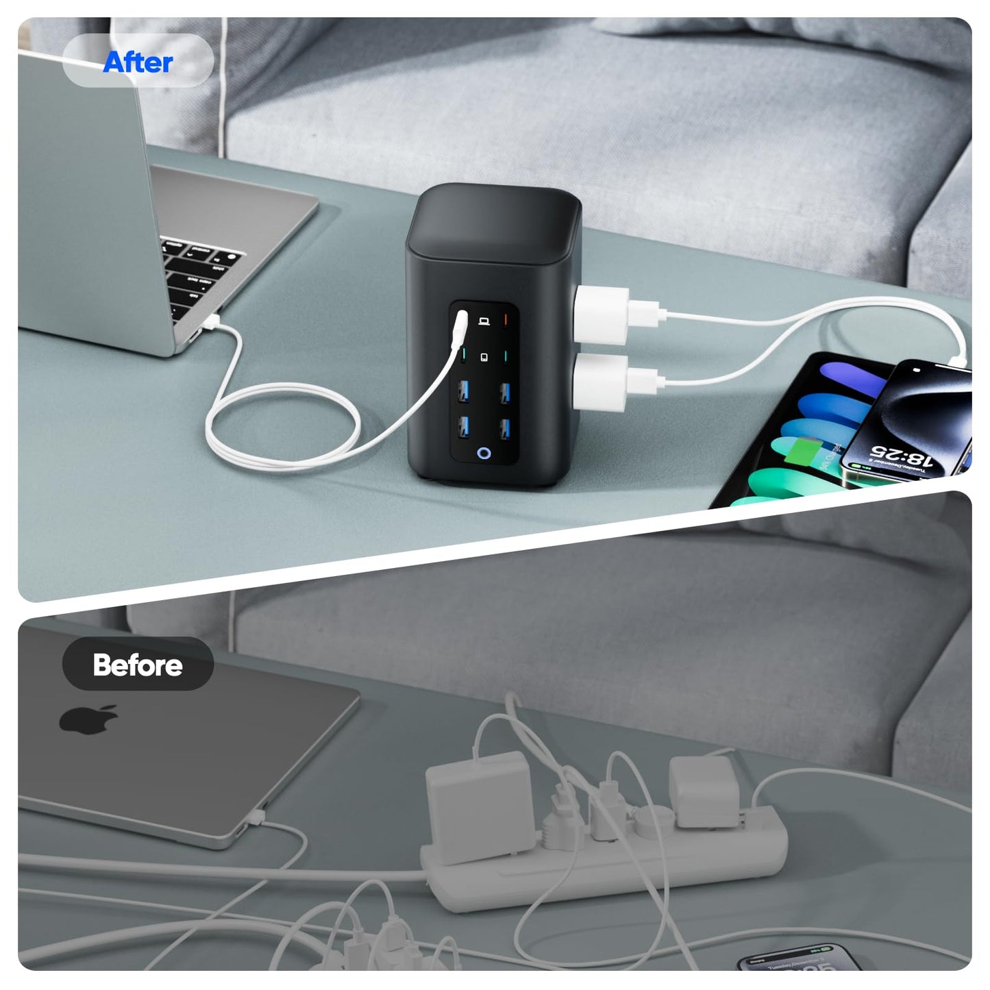 TenTrend Power Strip Tower (230W), 14-in-1 USB-C Charging Station Tower with 2000J Surge Protection, 5FT Extension Cord with 6 AC Outlets & 8 USB Ports for Home Office Dorm Essentials