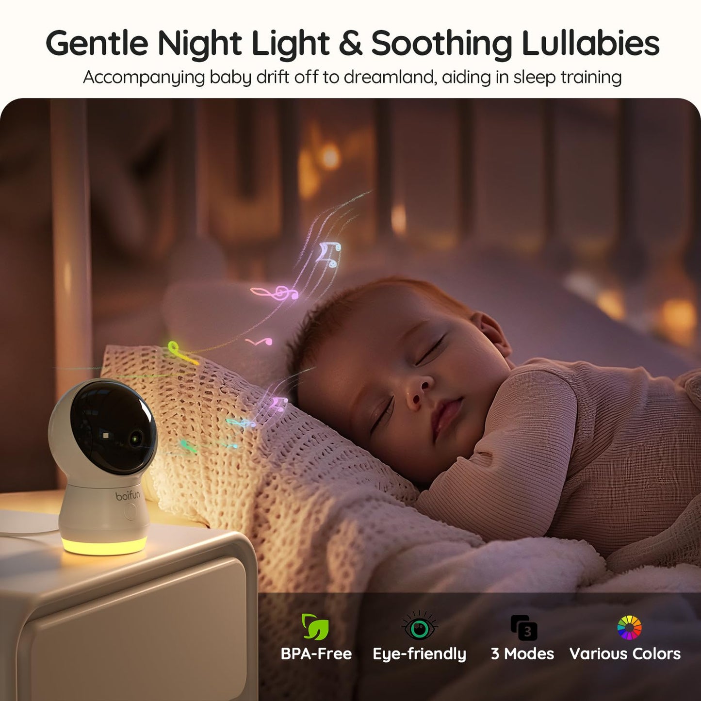 BOIFUN 5.5" AI 4MP WiFi Baby Monitor with Camera and Audio Pro Max: Smartphone App and Monitor Control, Upgrade AI Detection (Tummy Sleeping & Face), Colorful Night Light, 360° Camera, Sound Detection
