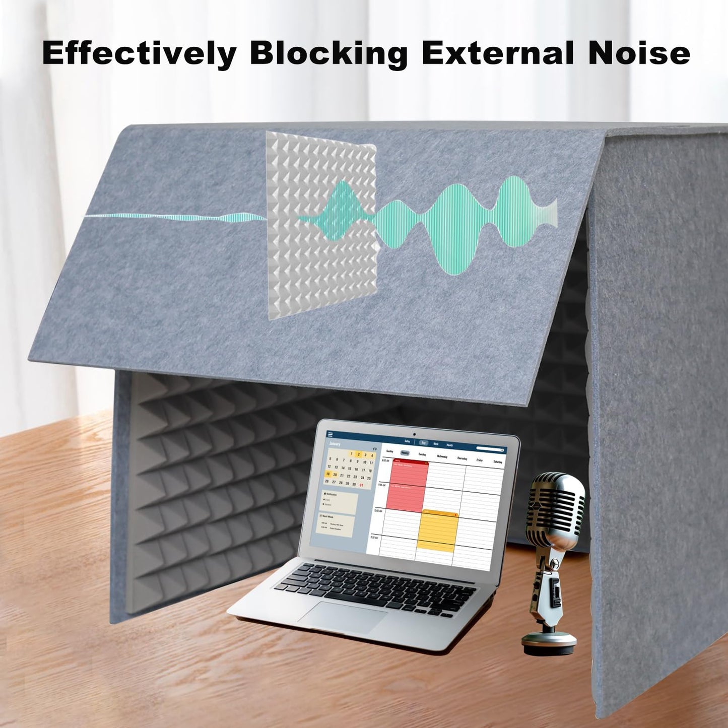 28 Inch Desktop Soundproof Cover, Portable Vocal Recording Booth, Square Microphone Isolation Shield, Vocal Absorbing Shield, Small Music Recording Booth for Home Studio, Gray