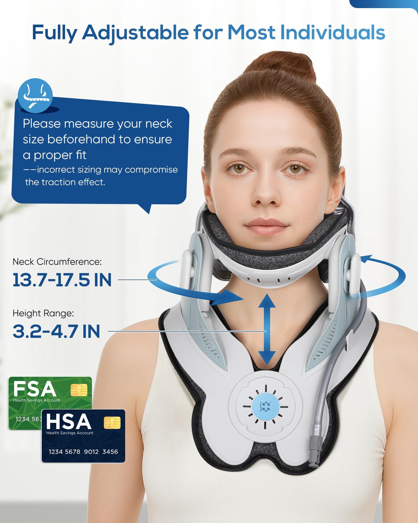 HygiVital 3-in-1 Cervical Traction Device, Neck Stretcher with Air Collar: Neck Pain Relief, Posture Correction & Spine Alignment in Minutes a Day - Portable Neck Brace with Manual Pump