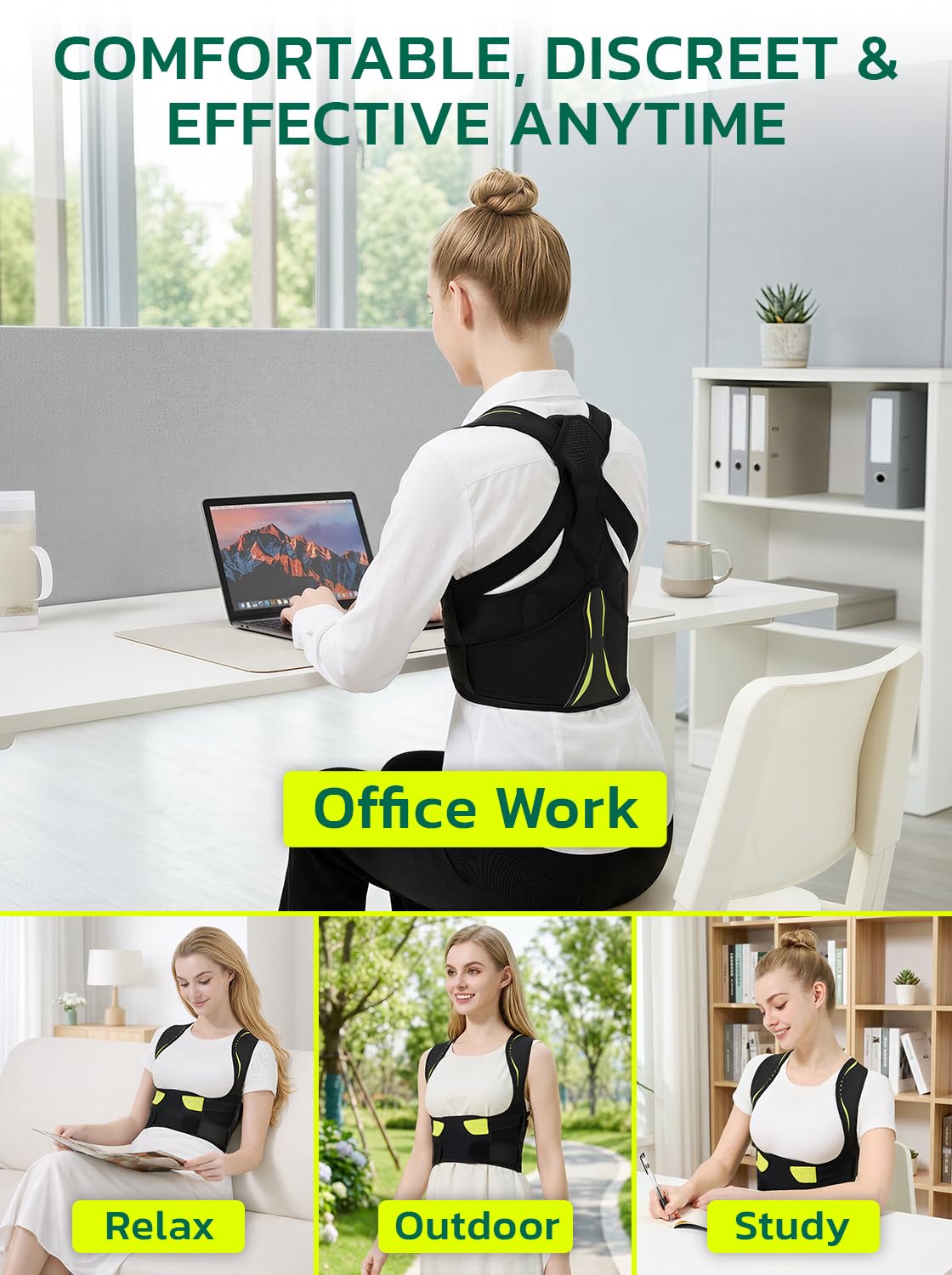 aoFIT Posture Corrector for Women๏ผAdjustable Back Brace for Pain Relief & Back Straightener Improve Rounded Shoulders, Hunchback Correction, Back Support with Fashionable Design Black (Medium)