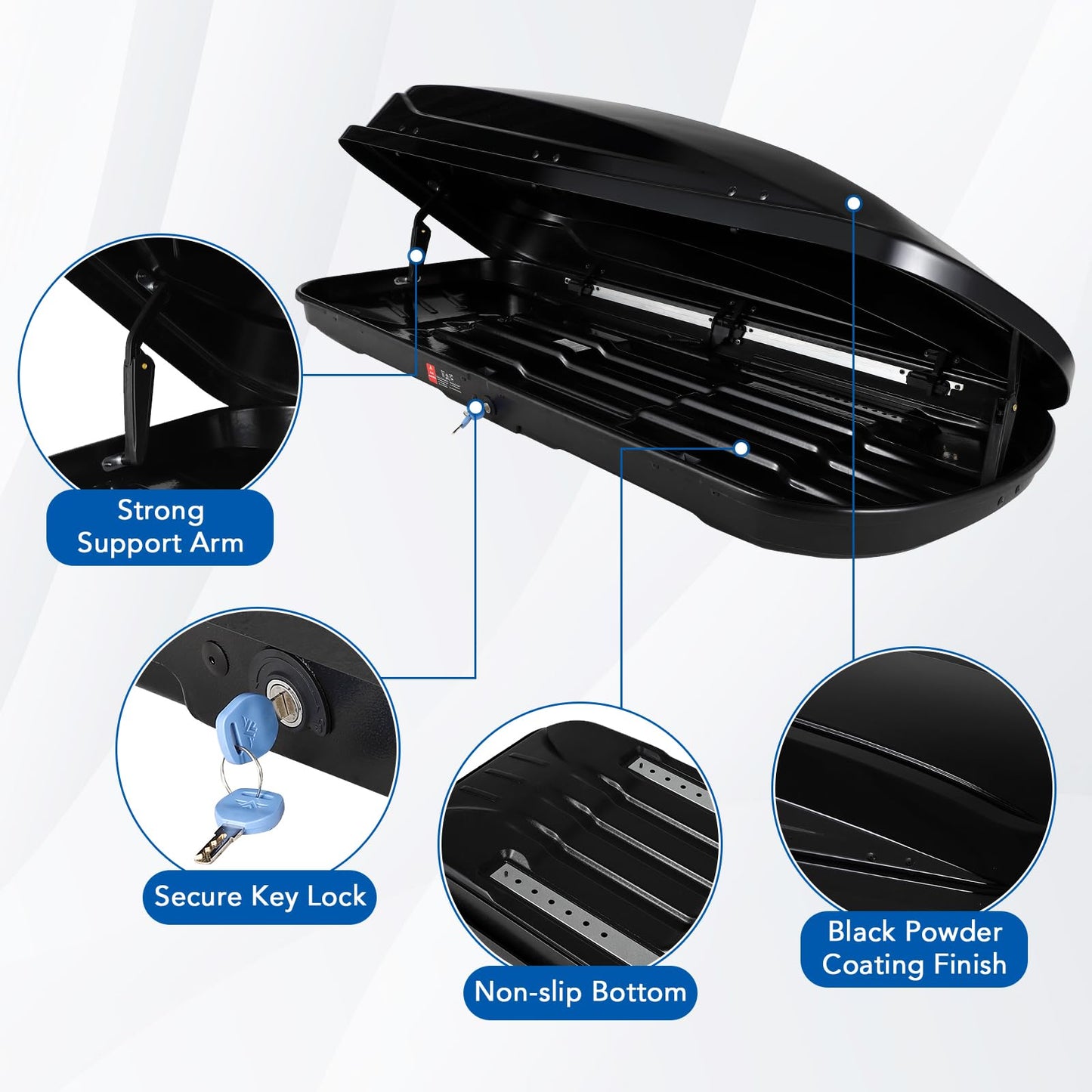 Garvee Heavy Duty Hard Shell Roof Top Cargo Carrier - 70(L) x31(W) x15(H) Waterproof Lockable Storage Box Capacity 165 Lbs 17.7 Cu Ft - Tool-Free Install- Fits SUV, Truck, Van