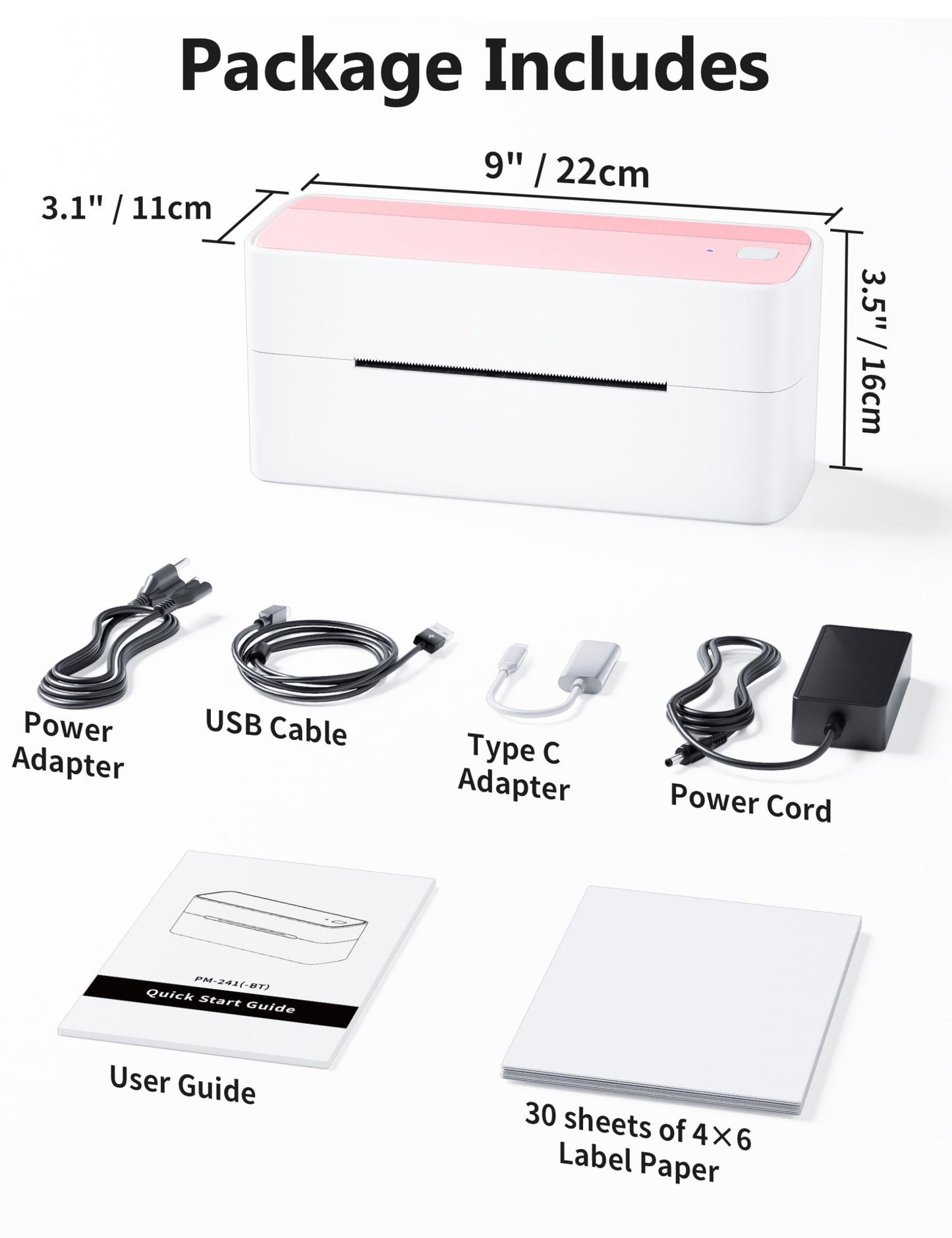 Phomemo Bluetooth Thermal Label Printer, 241BT 4X6 Wireless Shipping Label Printer for Small Business, Pink Labels Printers for Shipping Package, Compatible with iPhone, Android, Shopify, Amazon, USPS