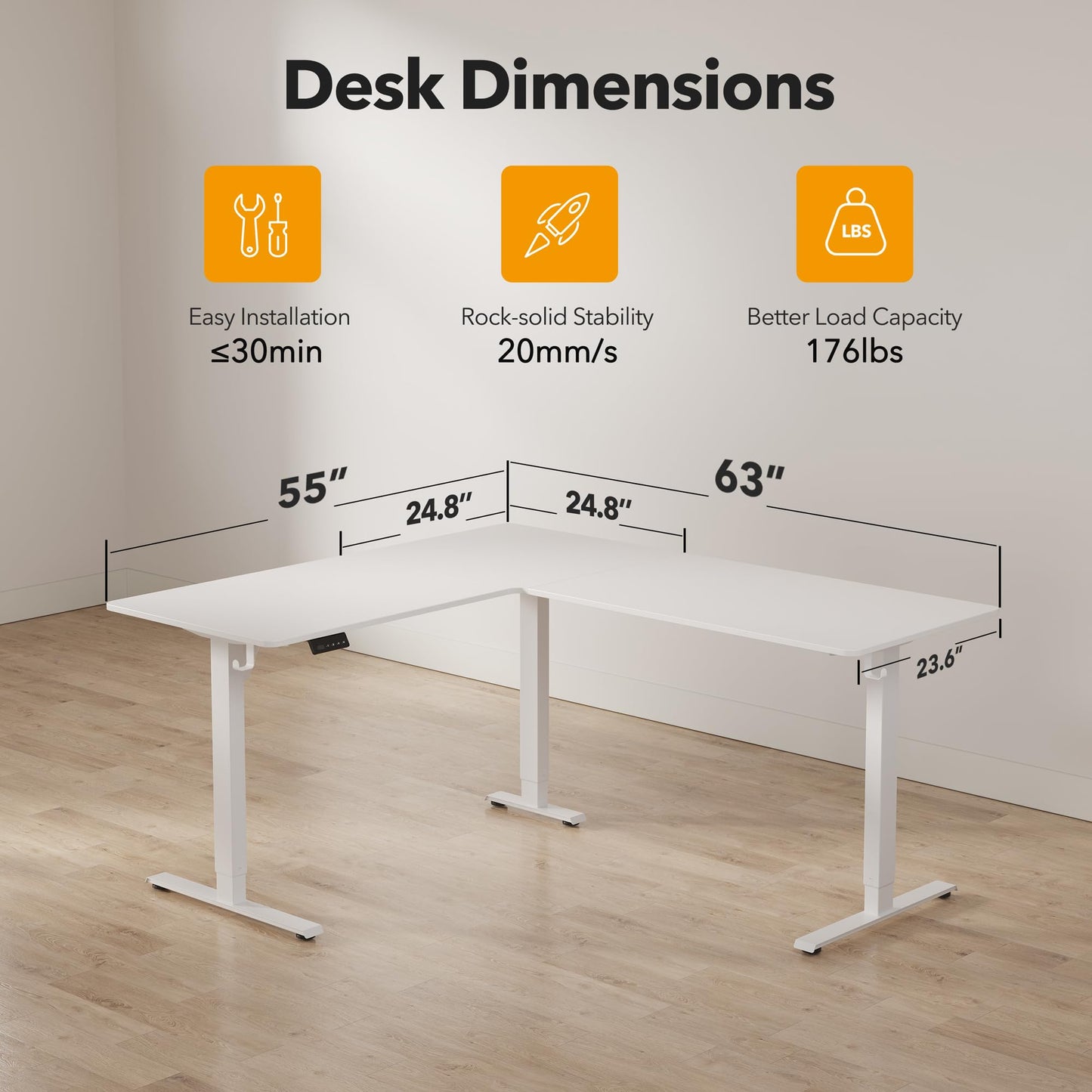 CubiCubi L Shaped Standing Desk 63 x 55 Inch Adjustable Height, Electric Corner Desk, Sit Stand Home Office Desk with Splice Board, White