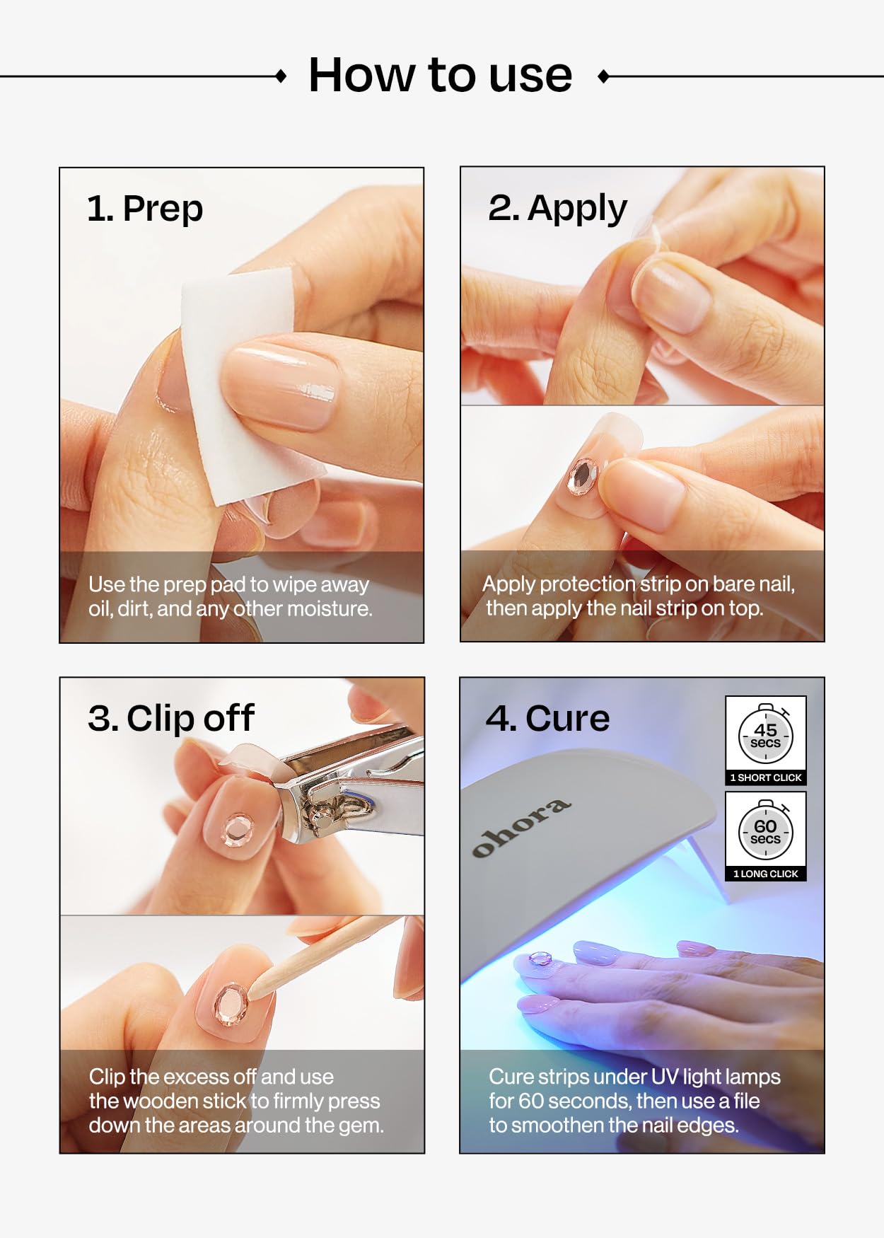 ohora Semi Cured Gel Pedi Strips (P Whisperfly) - Works with Any Nail Lamps, Salon-Quality, Long Lasting, Easy to Apply & Remove - Includes 2 Prep Pads, Nail File & Wooden Stick