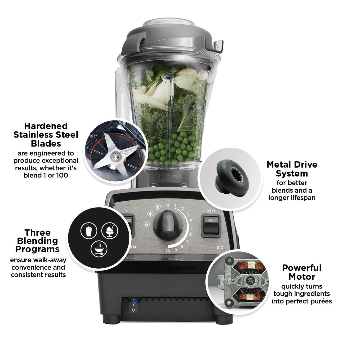 Vitamix Propel 510 Blender with Simply Smoothies Cookbook, 3 Preset Blending Programs, Professional-Grade, 48-oz Container, Black