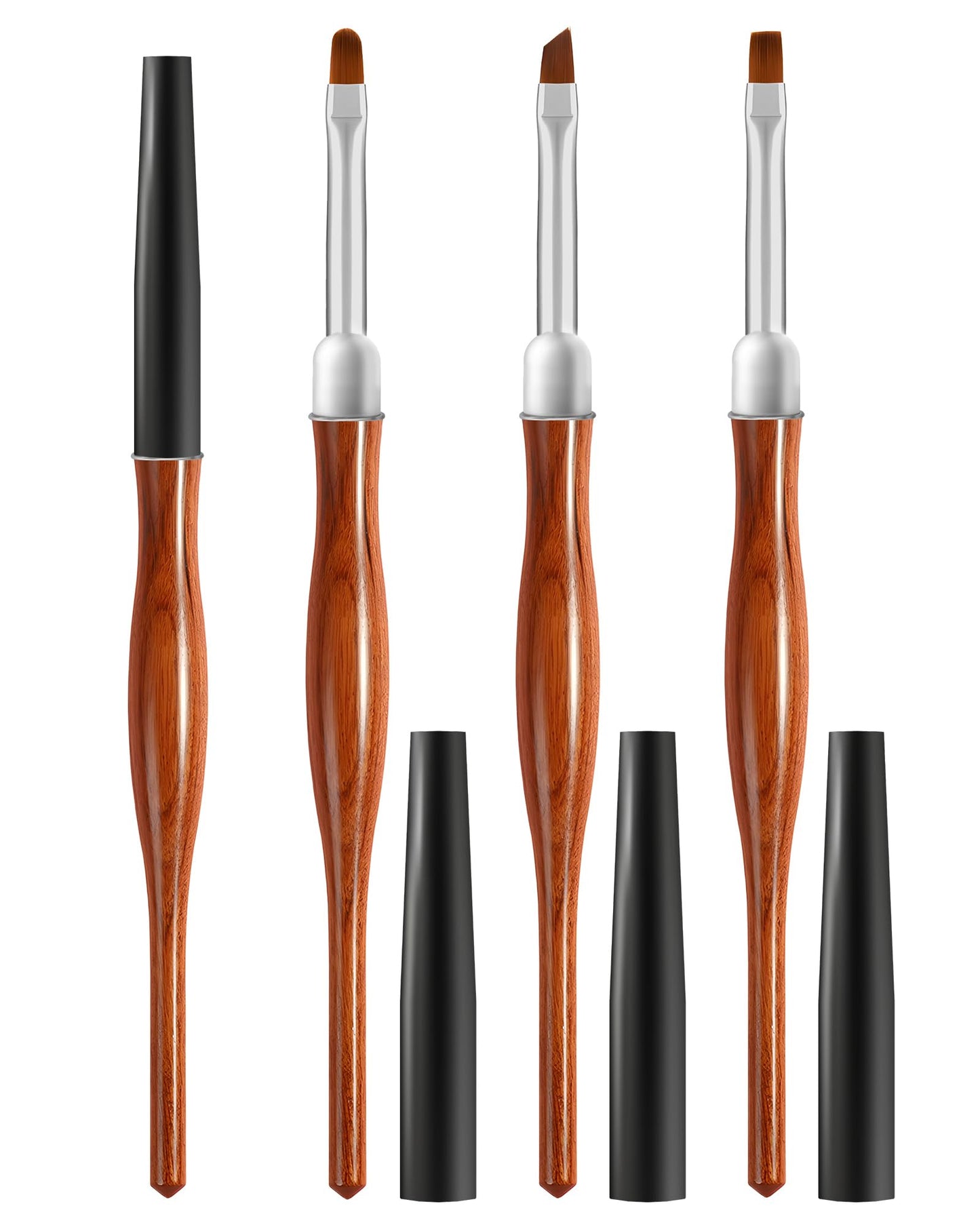 3PCS Nail Art Clean Up Brushes, Round/Angled/flat Acetone Resistant Gel Nail Polish Remover Brush, Nail Brushes for Tidying Up Polish Mishaps on Cuticles, and Nail Art Designs(Wood color)
